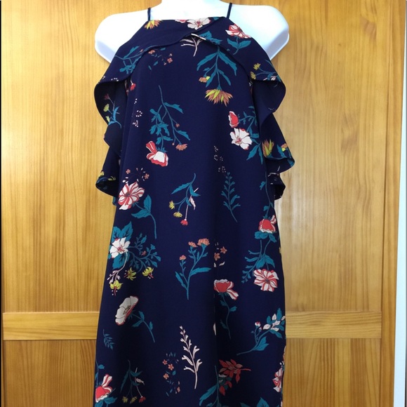 Deep Navy Floral off shoulder dress - Picture 4 of 8
